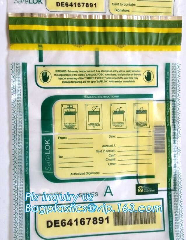 Security plastic bag with adhesive tape for cash, plastic money bag, Security Money Cash Bag For Airport/Bank and police