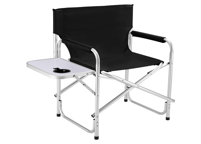 PE Coated Fabric Camping Foldable Chair With Table Cup Holder Side Bag Flat Tube