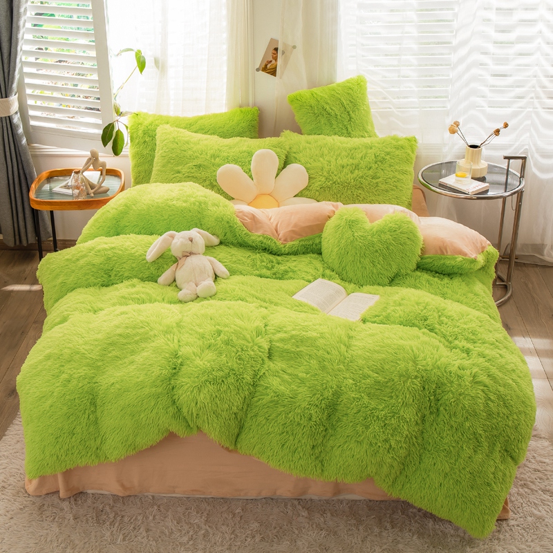 European and American Style Solid Color Thickened Warm Mink Velvet Duvet Bedding Set