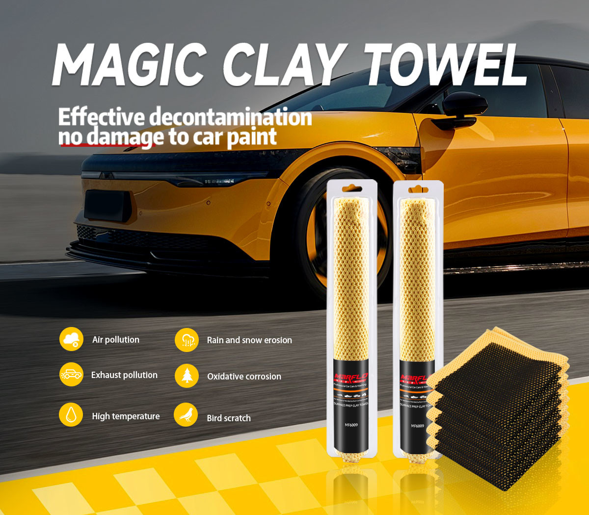 2mm Thickness Microfiber Yellow Car Clay Towel In King Point Grade
