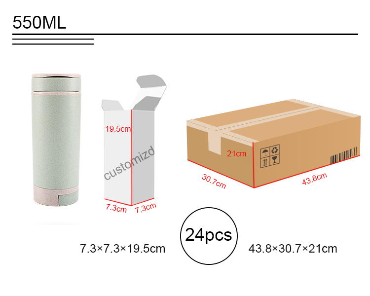18OZ Hot Sale Reusable and Environmental Cups BPA Free Wheat Straw Water Bottles