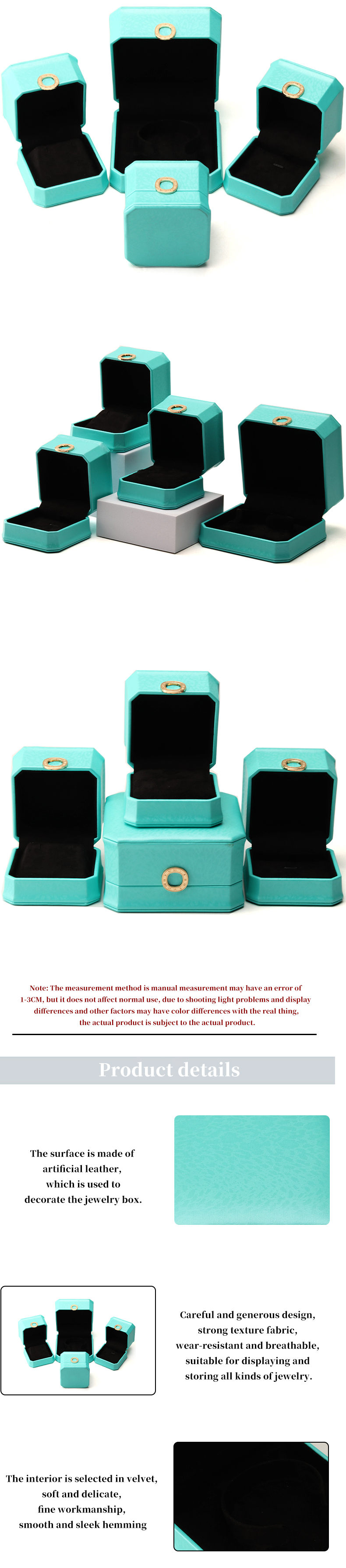 Octagonal Cyan Ring Ornament PU Leather Jewelry Luxury Packaging Box Organizer