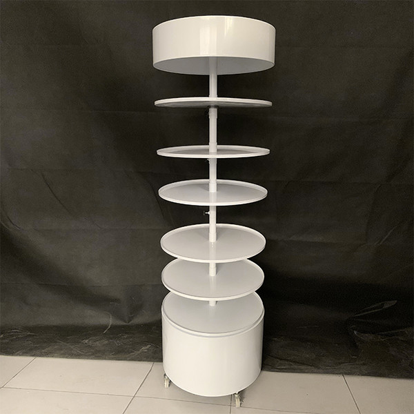 Width 600mm Height 1810mm Rotating Display Rack , Round Metal Display Stand White