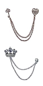 Brooch Pins for Women Heart Lock and Key Crown with Golden Hanging Chain