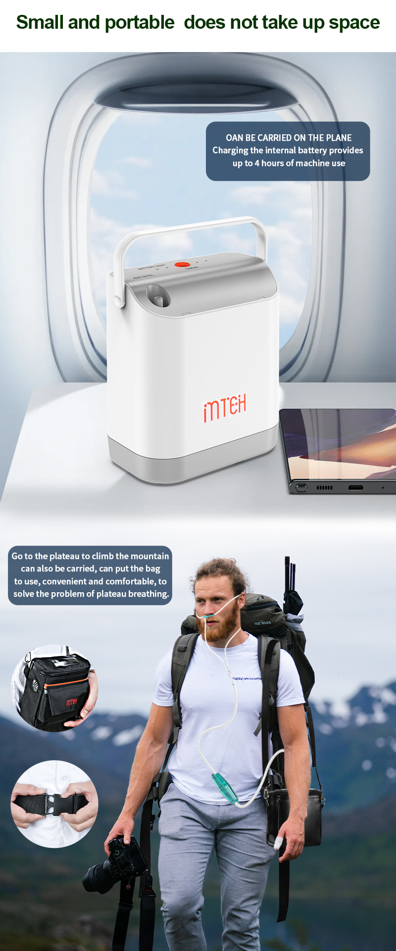 Mini Rechargeable O2 Portable Continuous Conveyo Compact Portable Oxygen Concentrator
