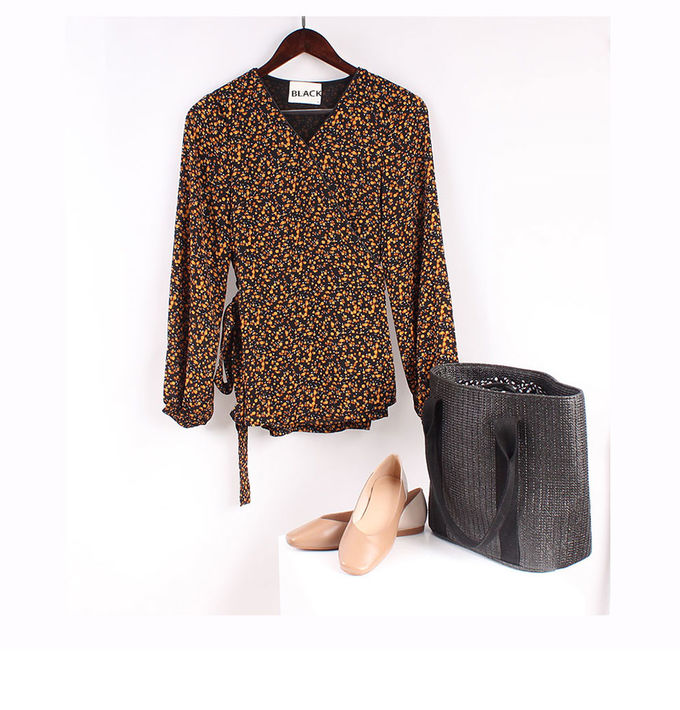 size 40 Long Belt Floral Printed Womens Wrap Blouses