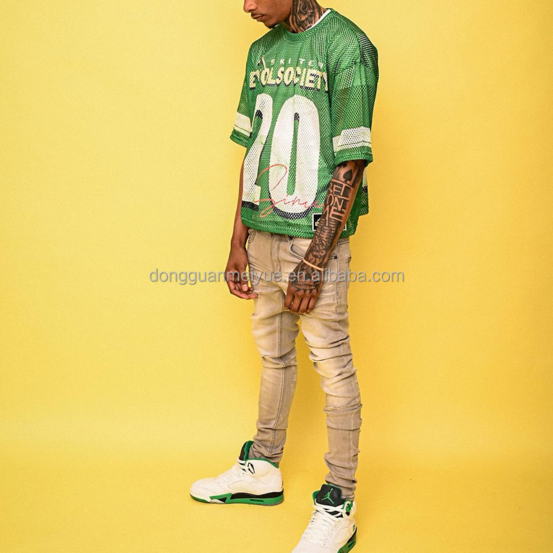 Custom V Neck Screen Print T Shirts Quick Dry Oversized Tshirts Boxy Mesh Soccer Wear Basketball Football Jersey T-shirt for Men