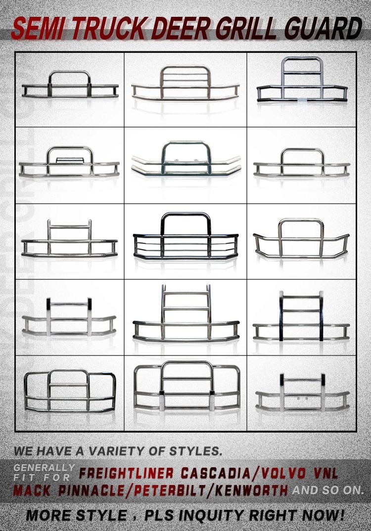 SS304 Semi Bumper Truck Deer Guard For Kenworth International Prostar Freightliner Cascadia