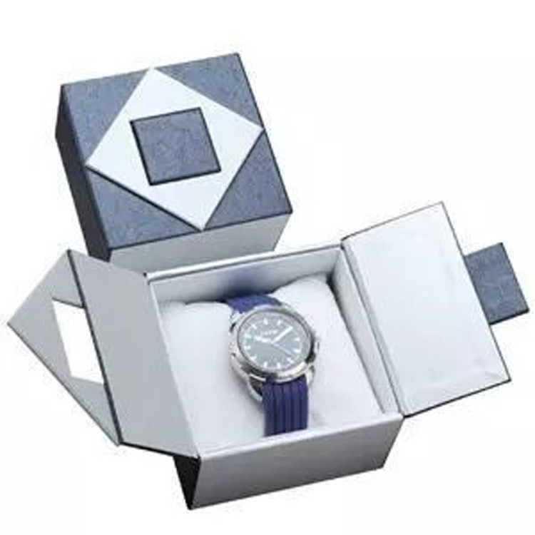 custom middle opened door book shape watch box luxury rigid hinged packaging watch gift box