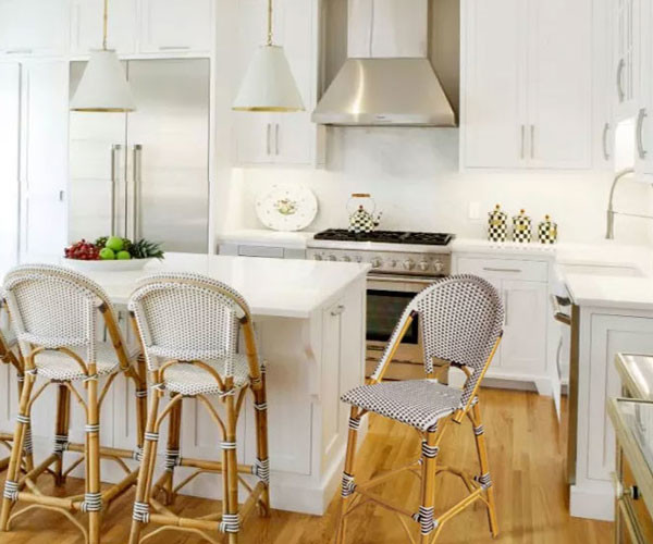 Aluminum Tube High Back Kitchen Chairs Restaurant PE Rattan Bistro Bar Stool