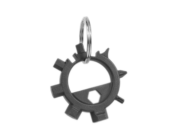 Die casting carbon steel multi function bike repair tool keychain bottle opener, black plating, promotion gift