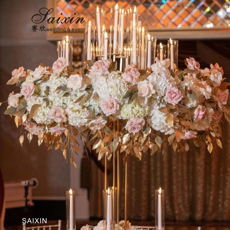 ZT-563 Luxury 13 arms candle holders with gold flower stands for wedding table centerpieces