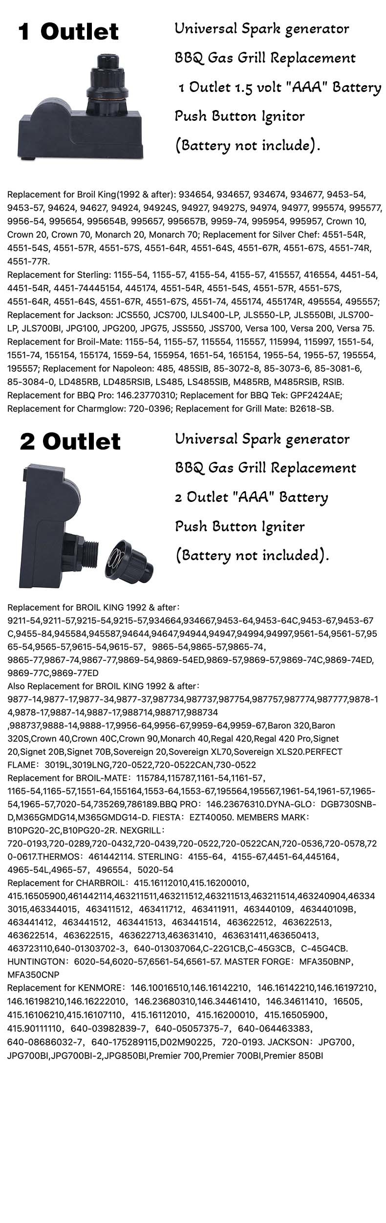 AAA battery igniter Fits for Gas Fireplace, Stove, Fryer , Heater