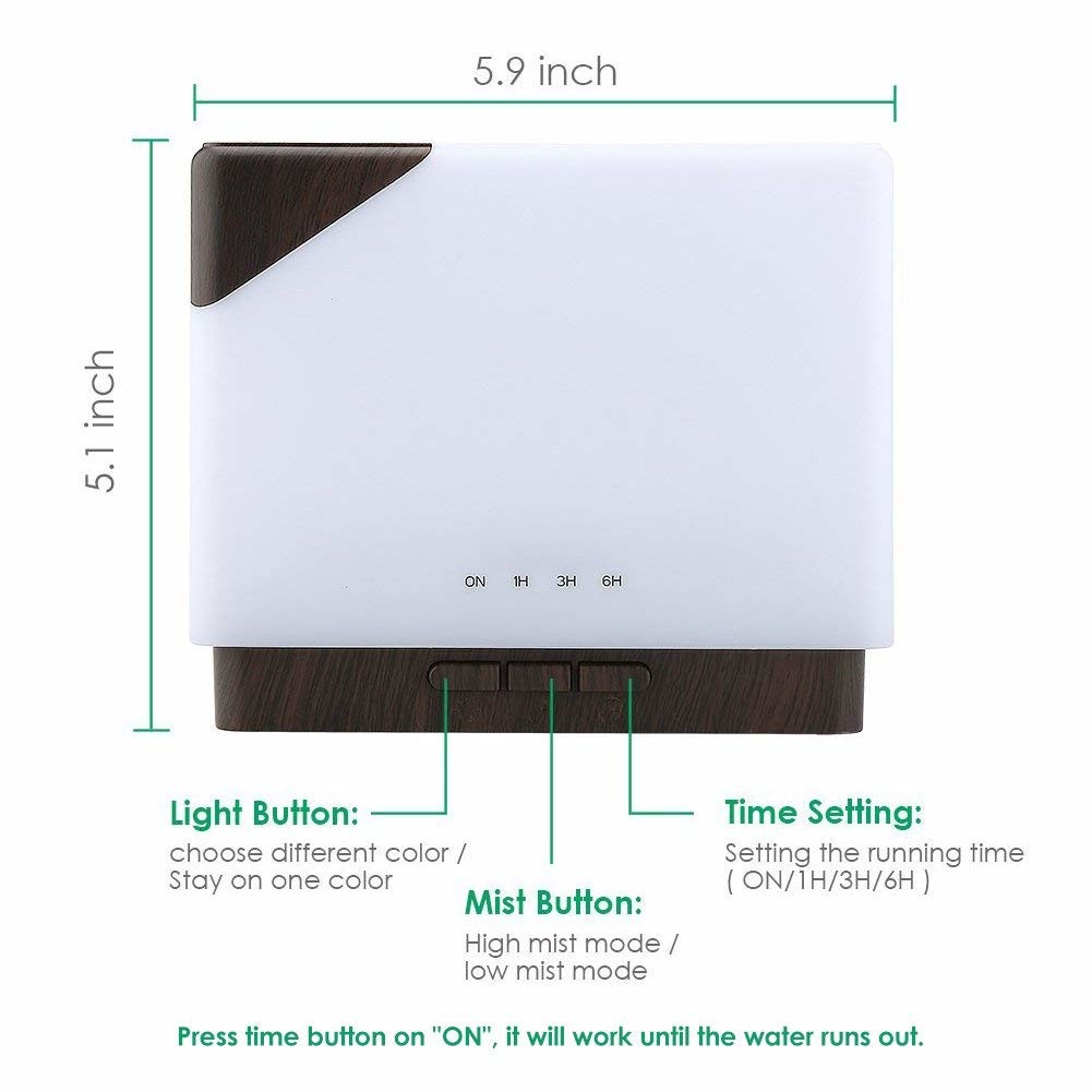 5 In 1 Wood Grain Aromatherapy Diffuser (600ML), Timer and Auto-Off Safety Switch
