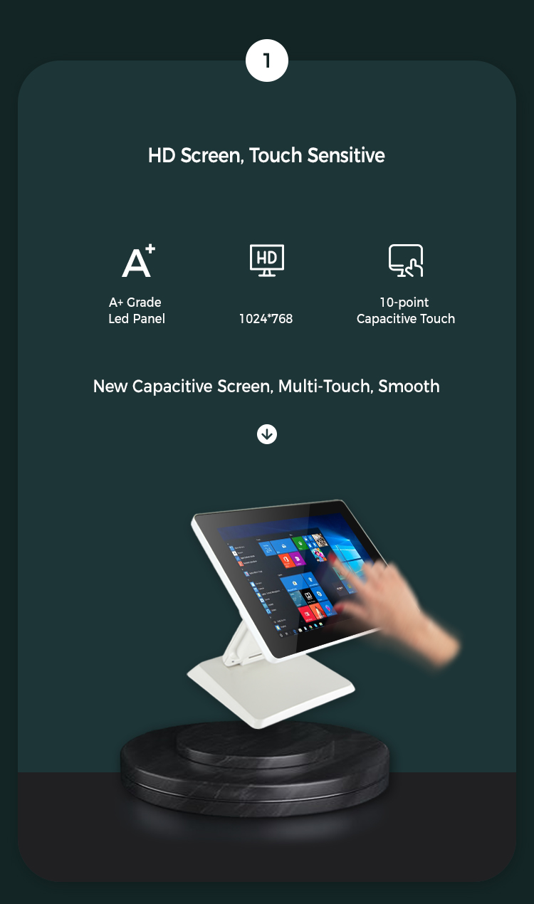 15 Inch Capacitive Touch Screen Windows POS System With VFD Customer Display