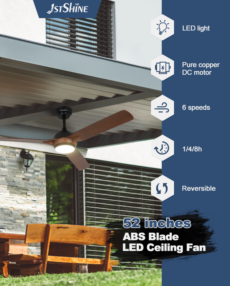 Energy Saving 1stshine LED Ceiling Fan 52 Inches 3 ABS Blades with Smart Remote Control