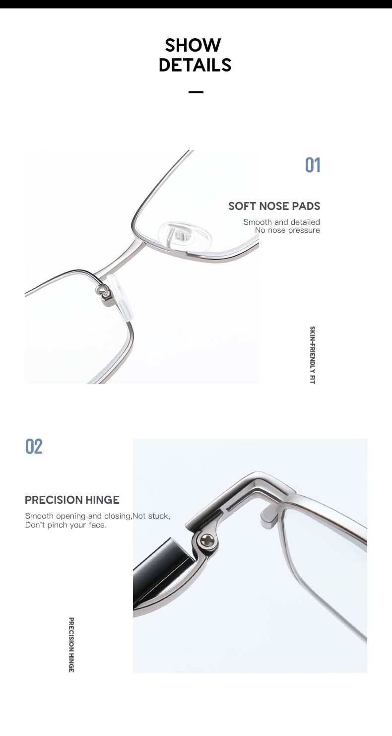 Rectangle Designer Reading Glasses For Men Reading Glasses Metal Progressive Multifocal