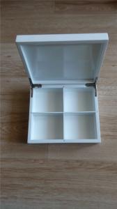 China Wooden tea boxes, white color lacquered with 4 dividers, magnet closure on sale