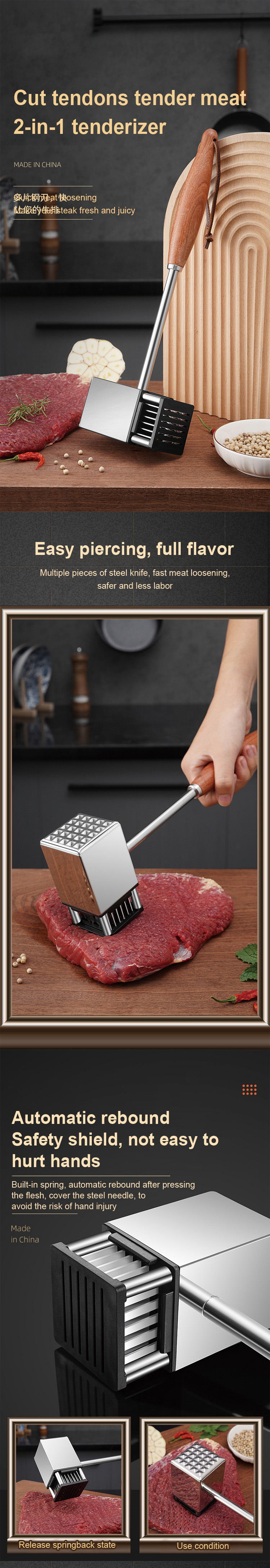 Hot 36-Blade Manual Meat Tenderizer Durable Kitchen Tool for Tenderizing Steak Turkey