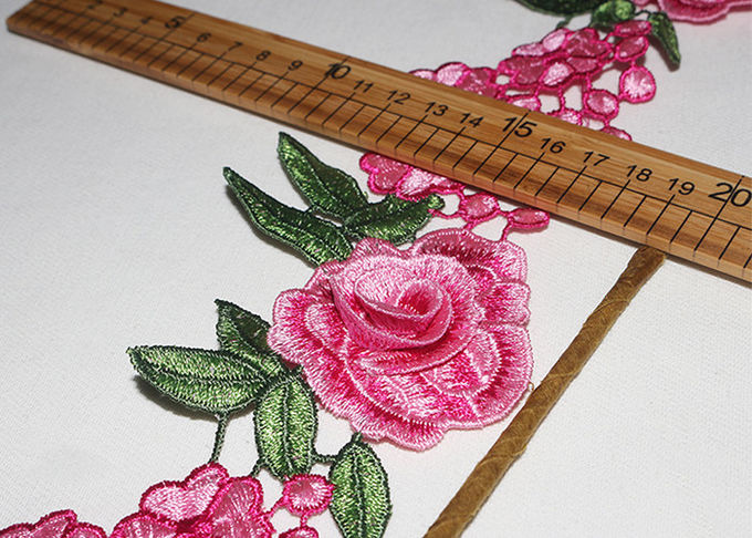 3D Flower Multi Colored Embroidered Lace Trim With High Color Fastness Azo Free