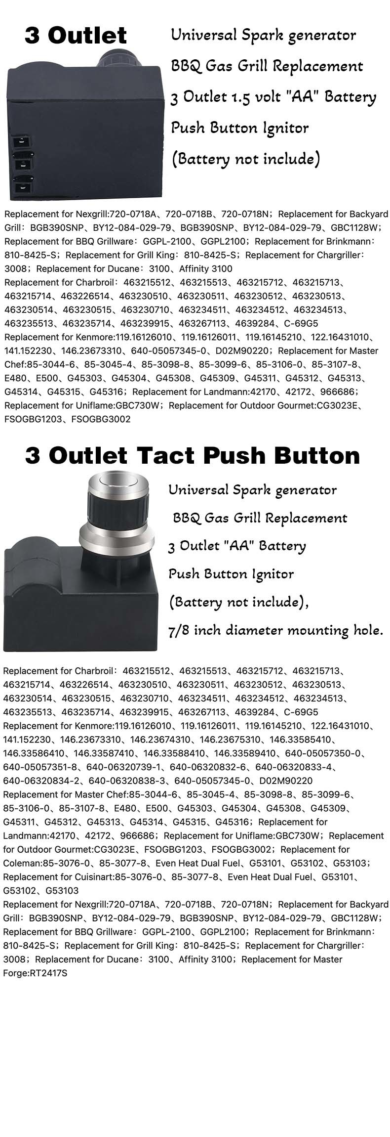 AAA battery igniter Fits for Gas Fireplace, Stove, Fryer , Heater