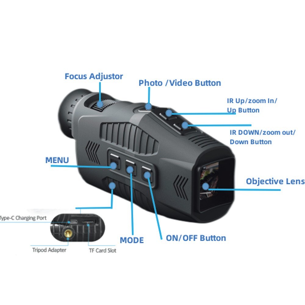Full Dark Viewing Monocular Night Vision Hunting Telescope 1080P Military Thermal Binoculars