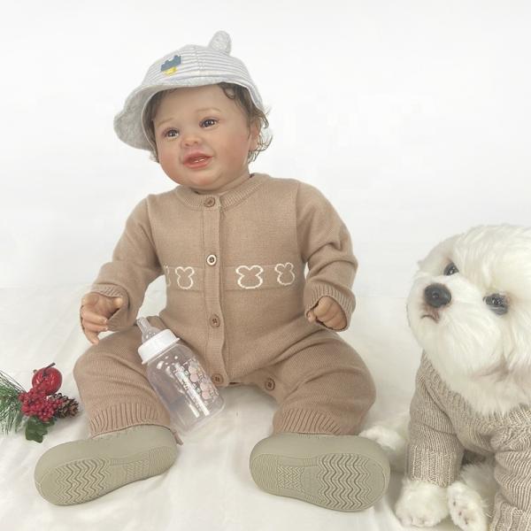 Autumn winter print long-sleeved button baby bodysuit cute bear warm knitted