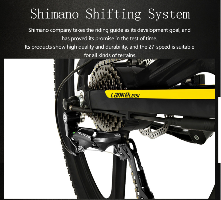 27 Speed 1000W Electric Mountain Bike Multi Functional 26 Inch Full Suspension