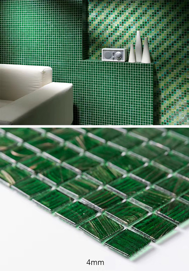 Classical Retro Style Green Glass Mosaic Tiles With Gold Line Bathroom Toilet Background Wall Tiles
