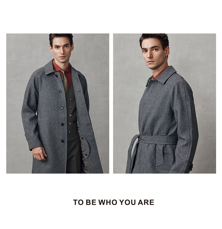 Mid-Length Dark Gray Wool Coat Business Casual Men's Windbreaker with Mandarin Collar