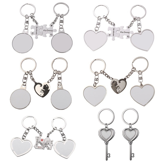 Heart And Round Shape Sublimation Blank Metal Keyring For Lovers Bag Pendant