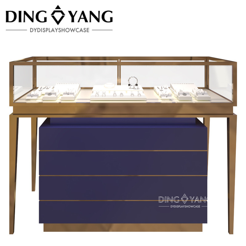 Metal Stainless Steel Tempered Glass Jewellery Showcase Display with LED Lights