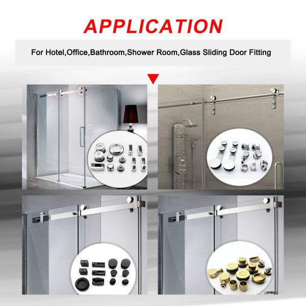 Stainless Steel 304 Black Bathroom Sliding Door Kit Sliding Shower Glass Door Hardware System