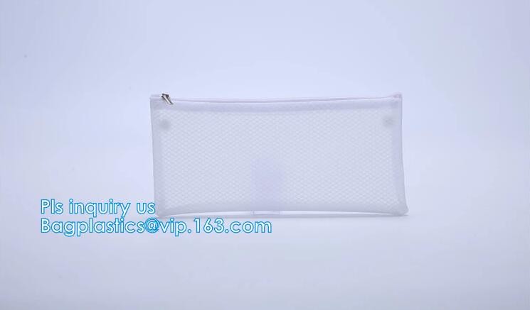 Embroidery Logo black nylon mesh cosmetic bag with zipper, mesh net zipper cosmetic makeup bag with custom logo, Women M