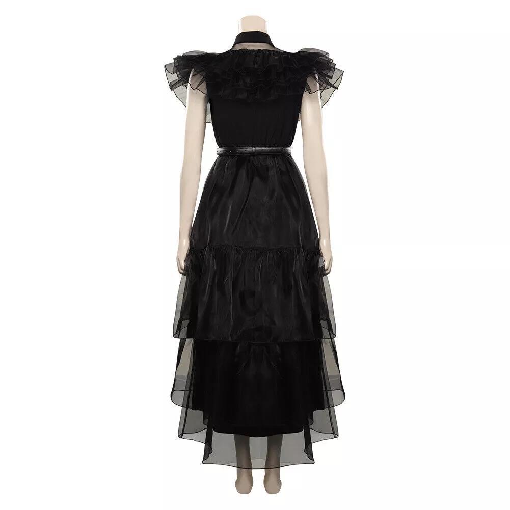 Wednesday Addams Family Costume Black Halloween Cosplay Dress for Girls and Children