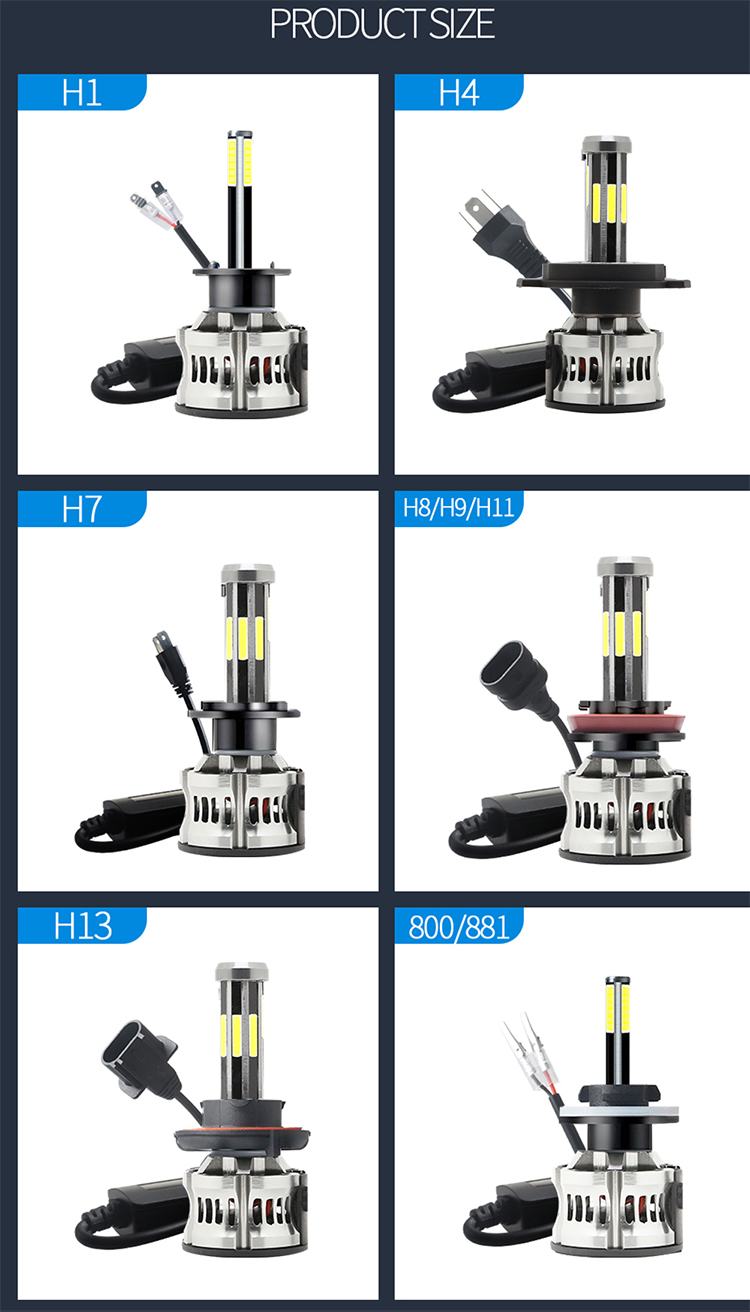 8 Sides H1 H3 H4 H7 9005 9006 Automotive LED Headlight 6000K 360 Canbus
