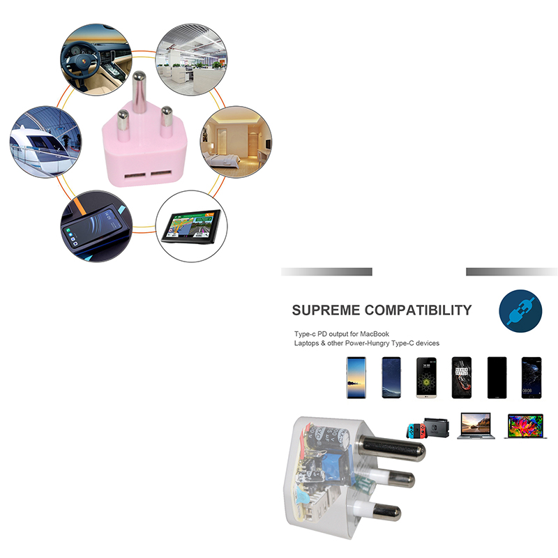 5V 2.1A Dual USB Charger Travel Power Adapter for South Africa and India