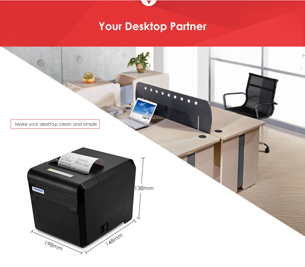 Ticket Barcode Wireless POS Printer Lan Port 300mm/s 12V 1A Power GOOJPRT