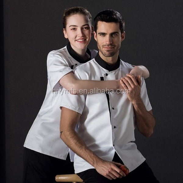 New styles Hot Sale Short Sleeves Black white Chef Coat for Hotel Chef Jacket Uniform