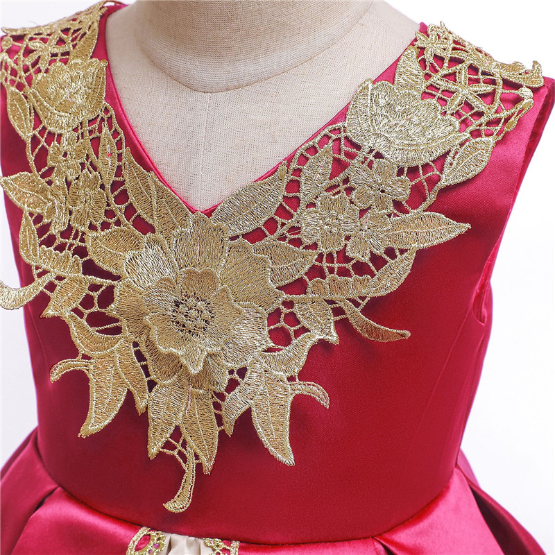 V-Neck Flower Girl Dress Champagne Lace Princess Dress Vestidos De Ropa Niña Sleeveless Christmas Dress Red/Blue/Purple