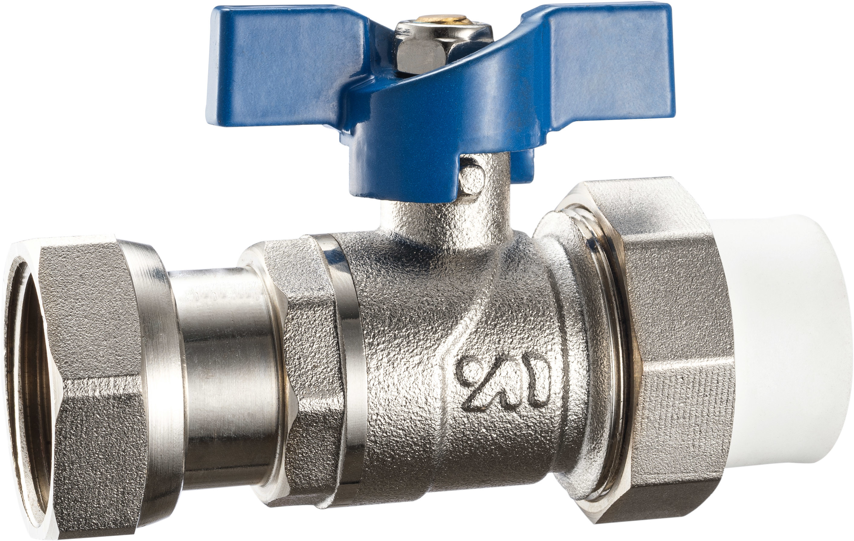 3604 3618 Nickel Plated Straight Type Brass Ball Valve with Blue Aluminum Butterfly Handle for PP-R pipe connection