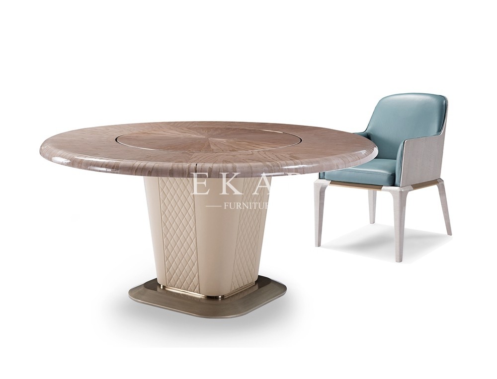 Black Contemporary Round Dining Table With Marble Turntable W006D1R