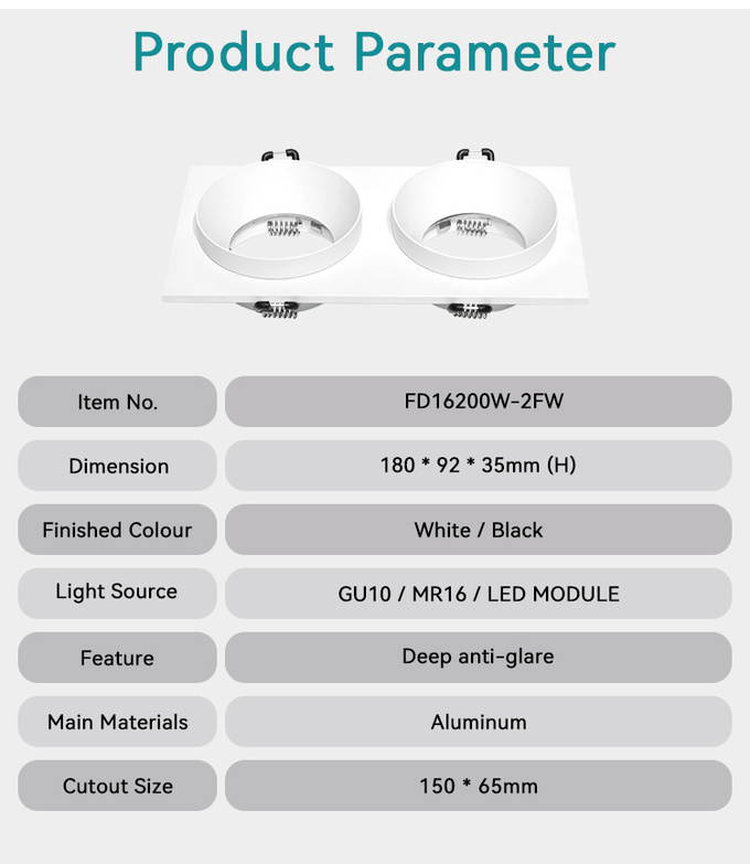 DIY Recessed Spotlight for Commercial Lighting | GU10 MR16 Two-End Frame