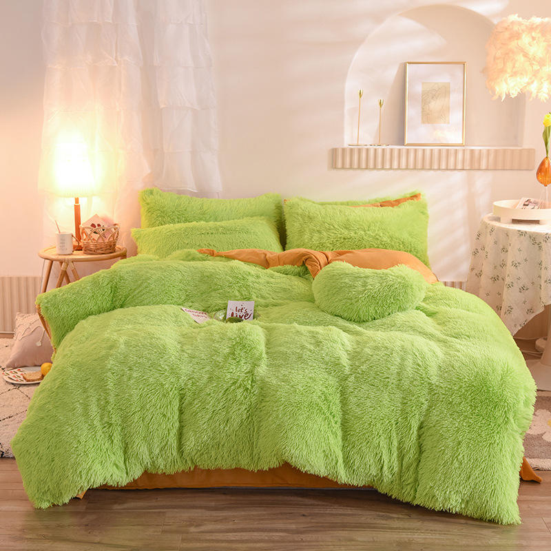 Mink Fleece Flannel Bedding Set with Solid Color Duvet Cover and Pillowcase Collections