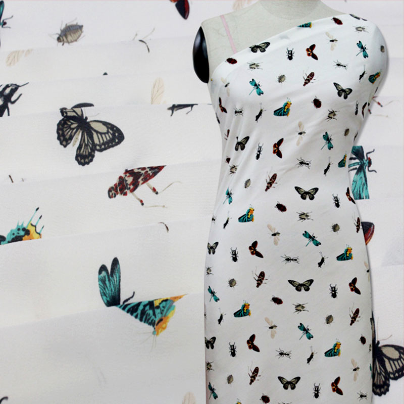Printed Geometric Figure Flowers Leaf Point 100% Pure Silk Fabric