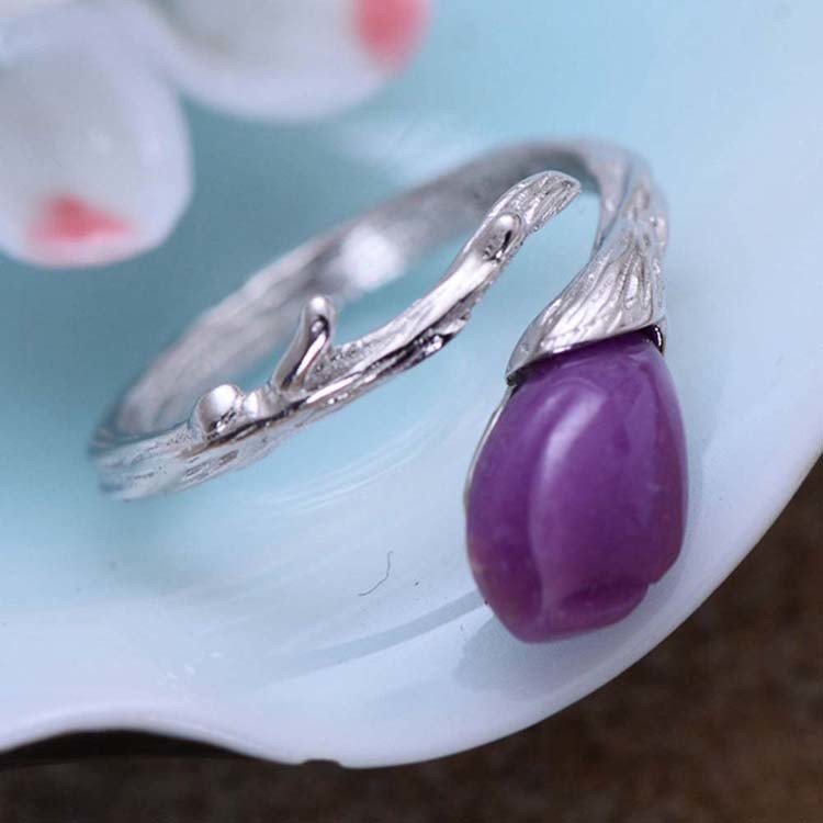 Sterling 925 Silver Purple Synthetize Gem Tulip Designs Ring(058884)