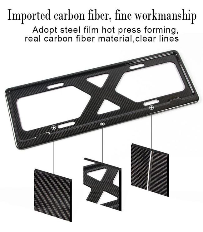 Luxury Car Glossy 310*160mm Carbon Fiber License Plate Frame
