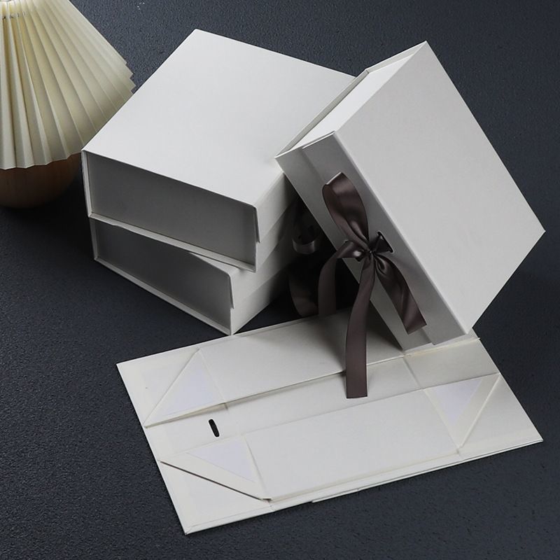 Custom Logo Printed Folding Carton Box, Rigid Cardboard Ribbon Closure Magnetic Paper Gift Box