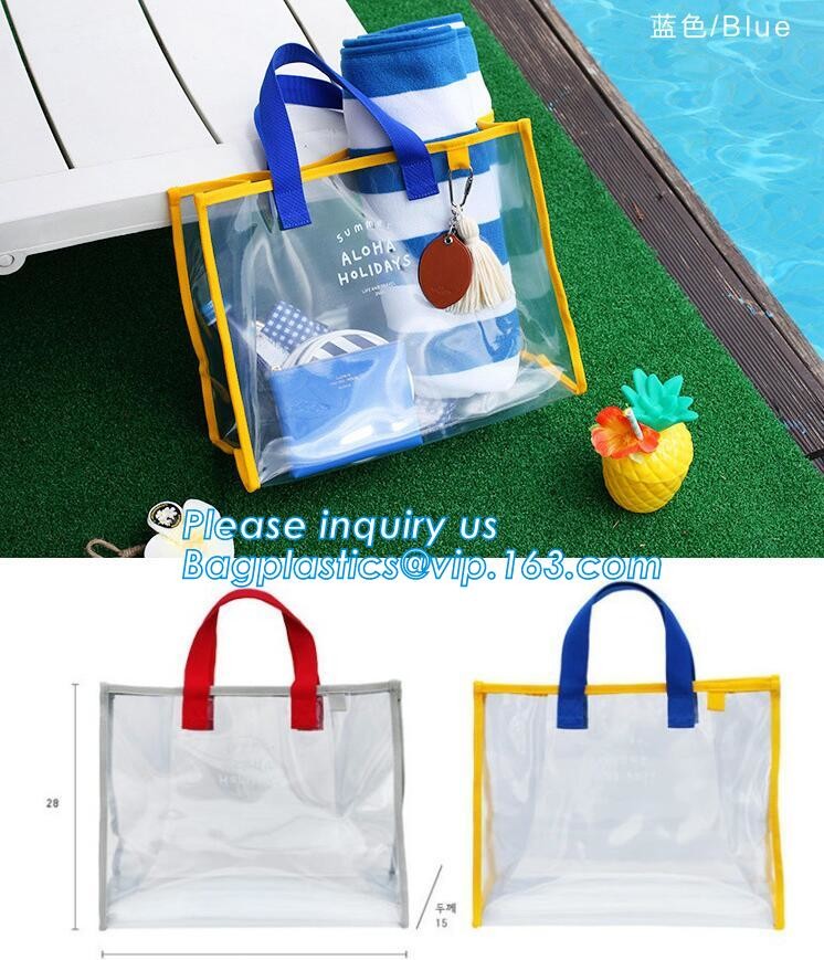 Summer Detachable Women Transparent PVC Handbag Shoulder Bag, handle shoulder strap sand vinyl tote clear pvc beach bag