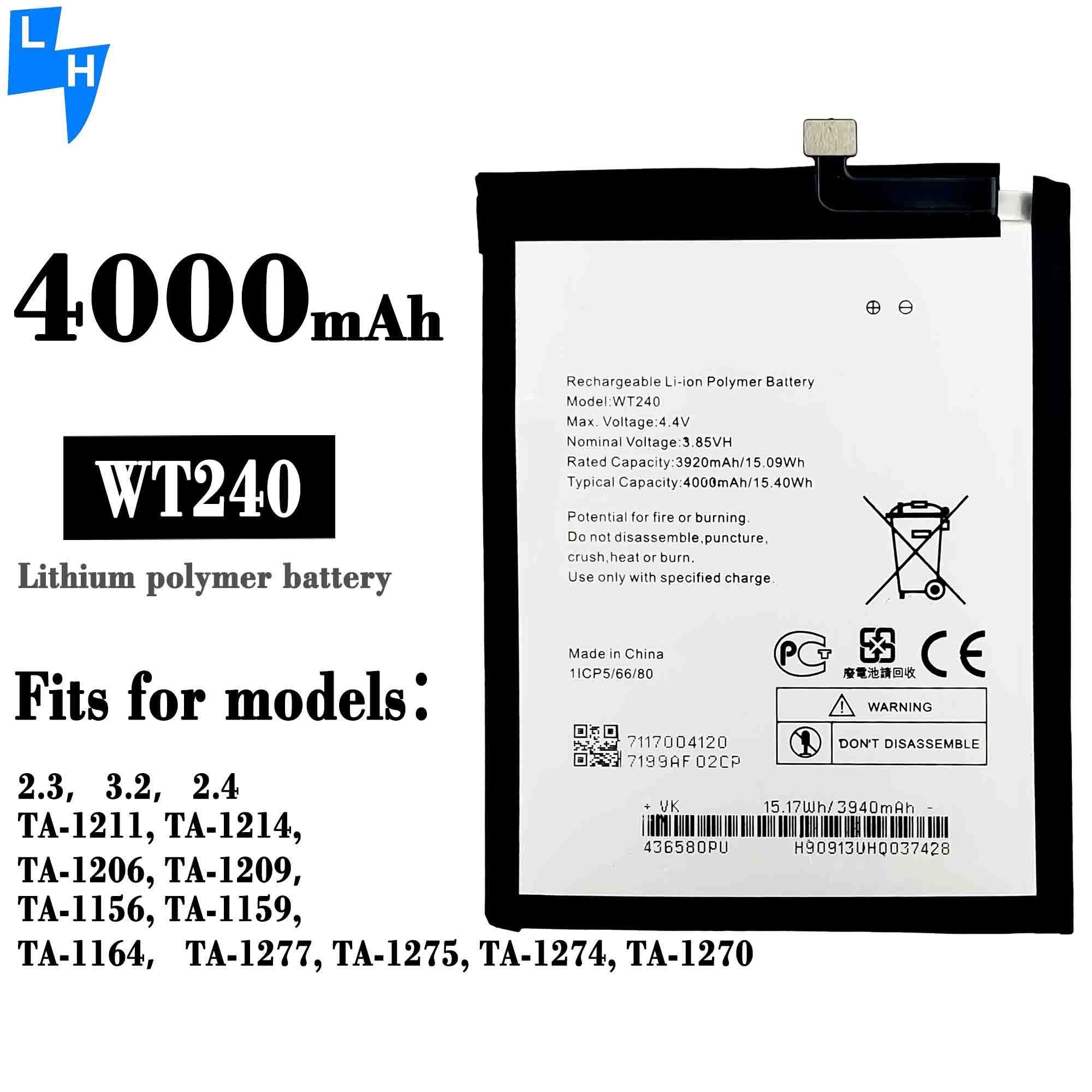 500PCS Original Replacement Li-ion Battery WT240 for Nokia 2.3 3.2 2.4 4000mAh 3.85V